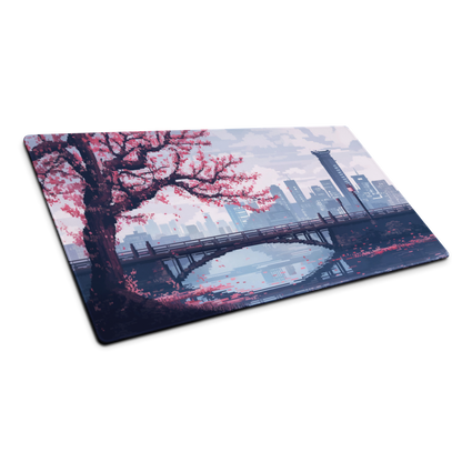 Cherry Blossom Grid: Pixel Art City Mouse Pad
