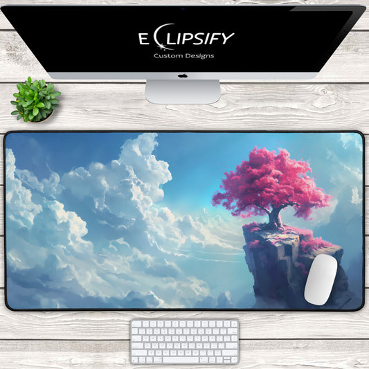 Petals of Peace: Cherry Blossom Tree Blue Mouse Pad