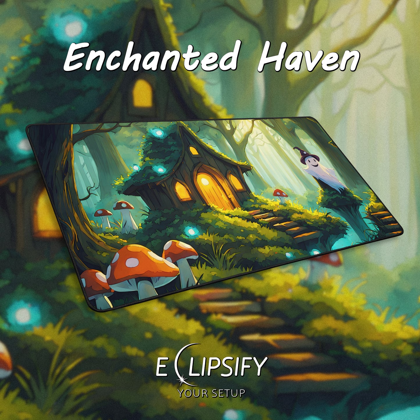 Enchanted Haven: Ghost In Forest Cottagecore Gaming Mouse Pad