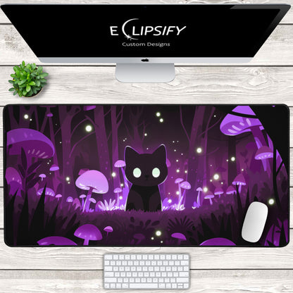 Mushroom Core: Kawaii Cat Purple Gaming Mouse Pad