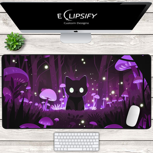 Mushroom Core: Kawaii Cat Purple Gaming Mouse Pad