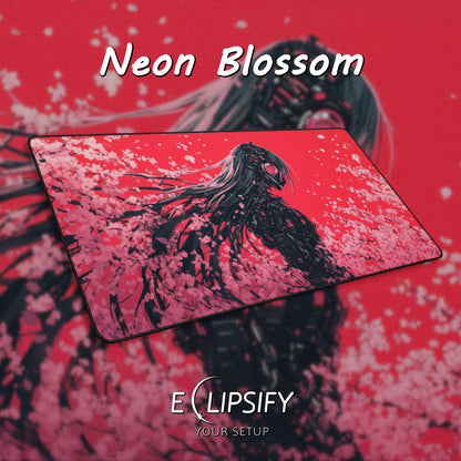 Neon Blossom: Cyberpunk Girl Gaming Mouse Pad