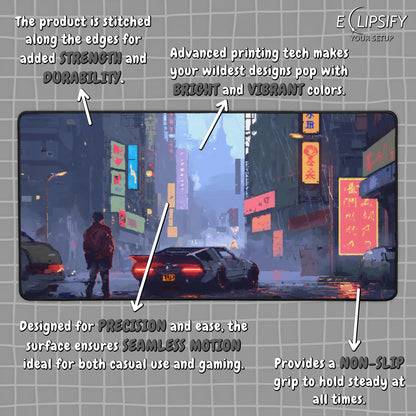 Bit City: Cyberpunk Pixel Art City Mouse Pad