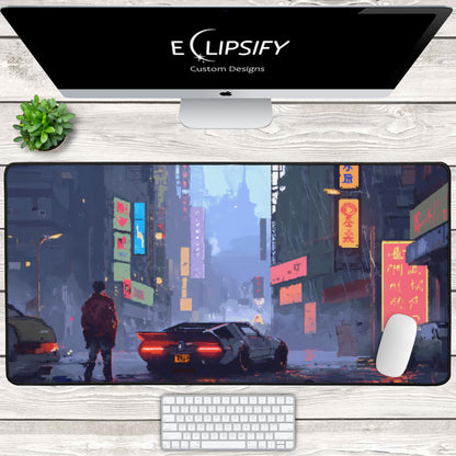 Bit City: Cyberpunk Pixel Art City Mouse Pad