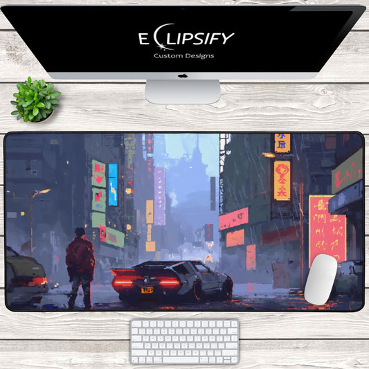 Bit City: Cyberpunk Pixel Art City Mouse Pad