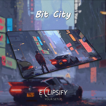 Bit City: Cyberpunk Pixel Art City Mouse Pad