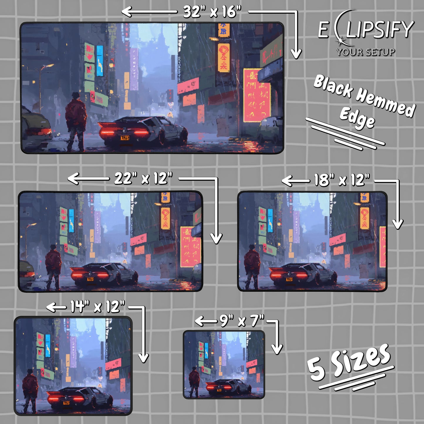 Bit City: Cyberpunk Pixel Art City Mouse Pad