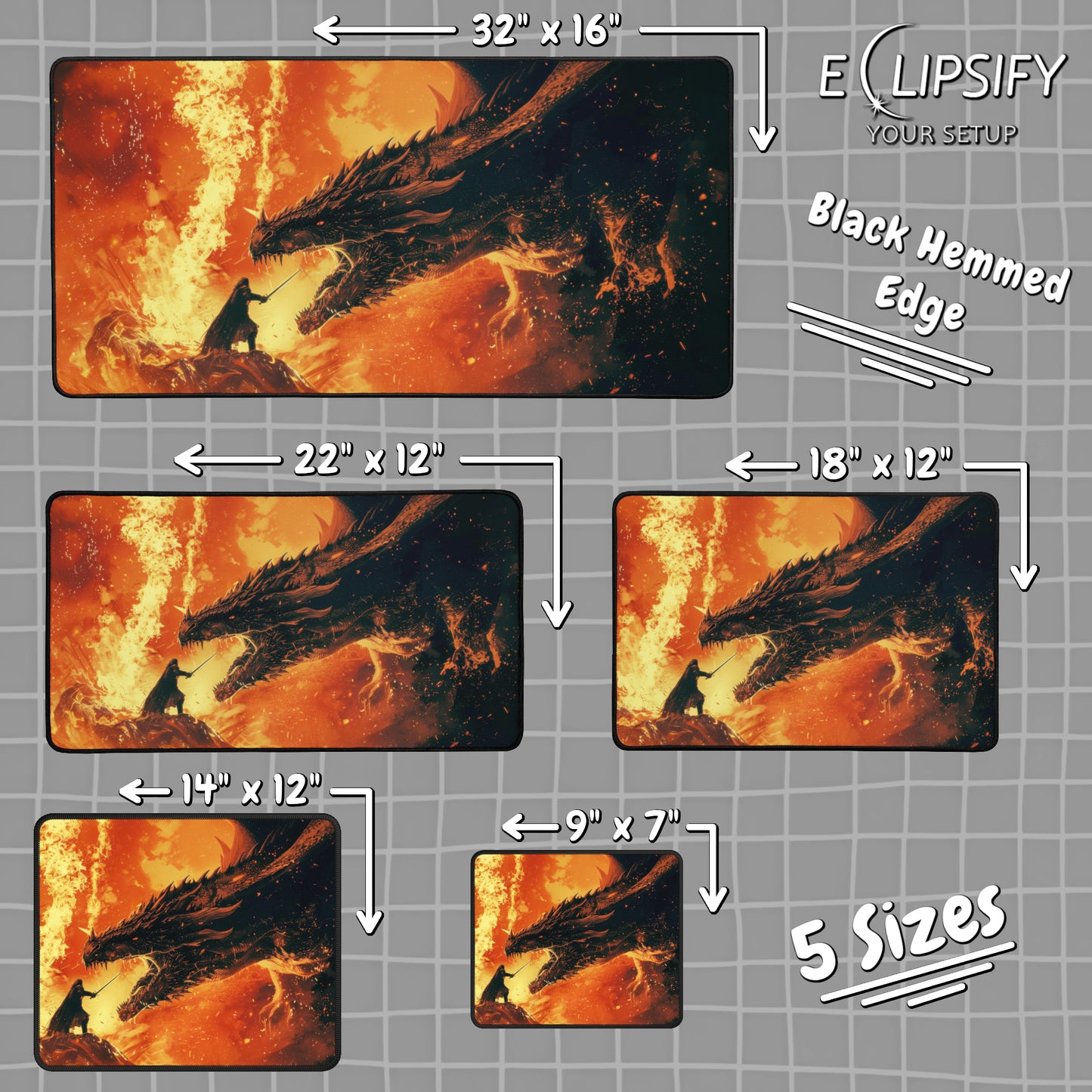 Inferno Clash: Warrior VS Dragon Gaming Mouse Pad