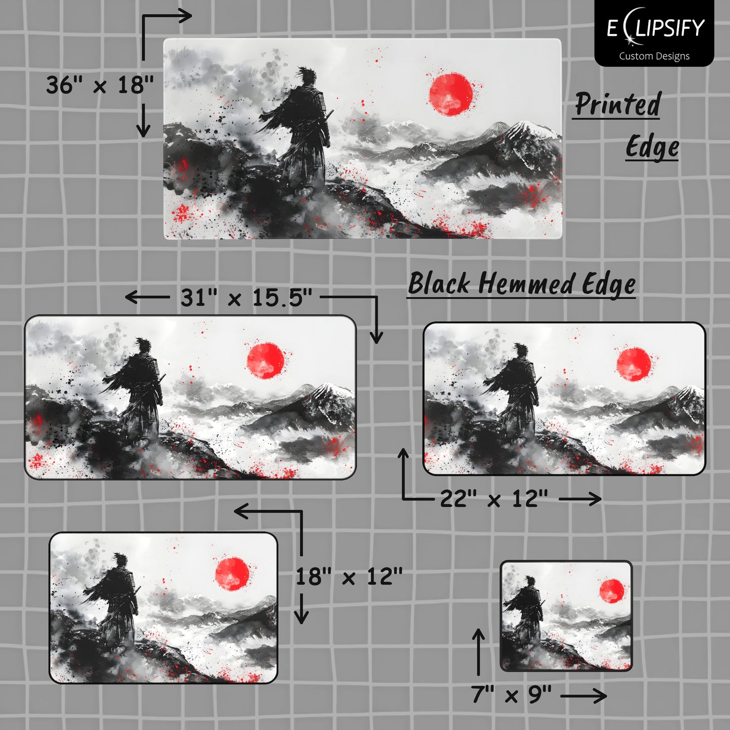 The Samurai Path: Japanese Samurai Ink Gaming Mouse Pad