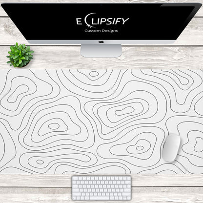 Contour Canvas: White Topographic Pattern Gaming Mouse Pad
