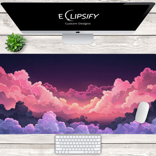 Gentle Hues: Purple And Pink Pastel Cloud Gaming Mouse Pad
