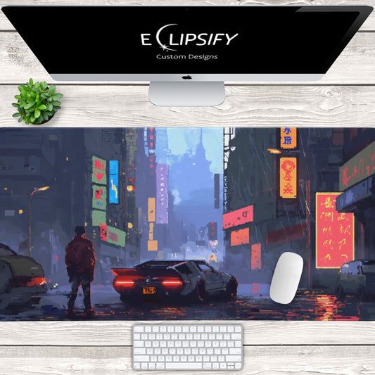 Bit City: Cyberpunk Pixel Art City Mouse Pad