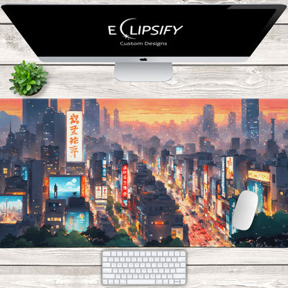Digital District: Pixel Art Cyberpunk City Gaming Mouse Pad
