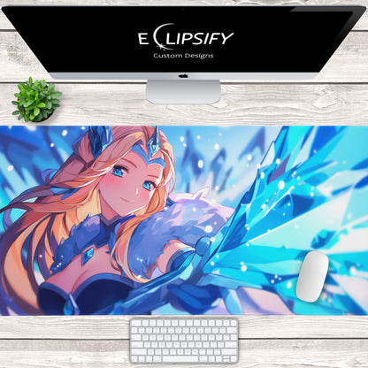 Frostfall Elegance: Crystal Anime Girl Gaming Mouse Pad