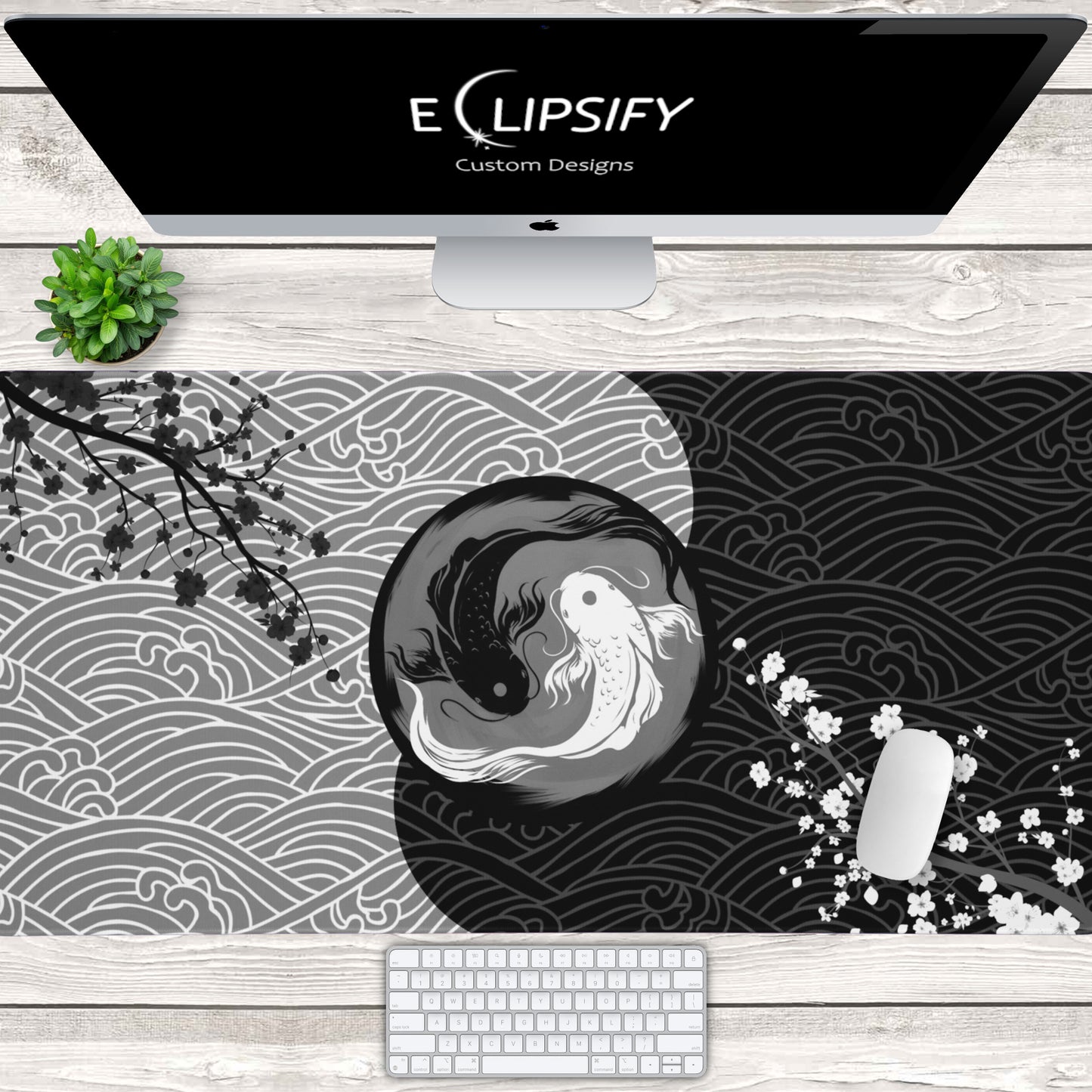 Symmetry in Serenity: Ying Yang Koi Fish Gaming Mouse Pad