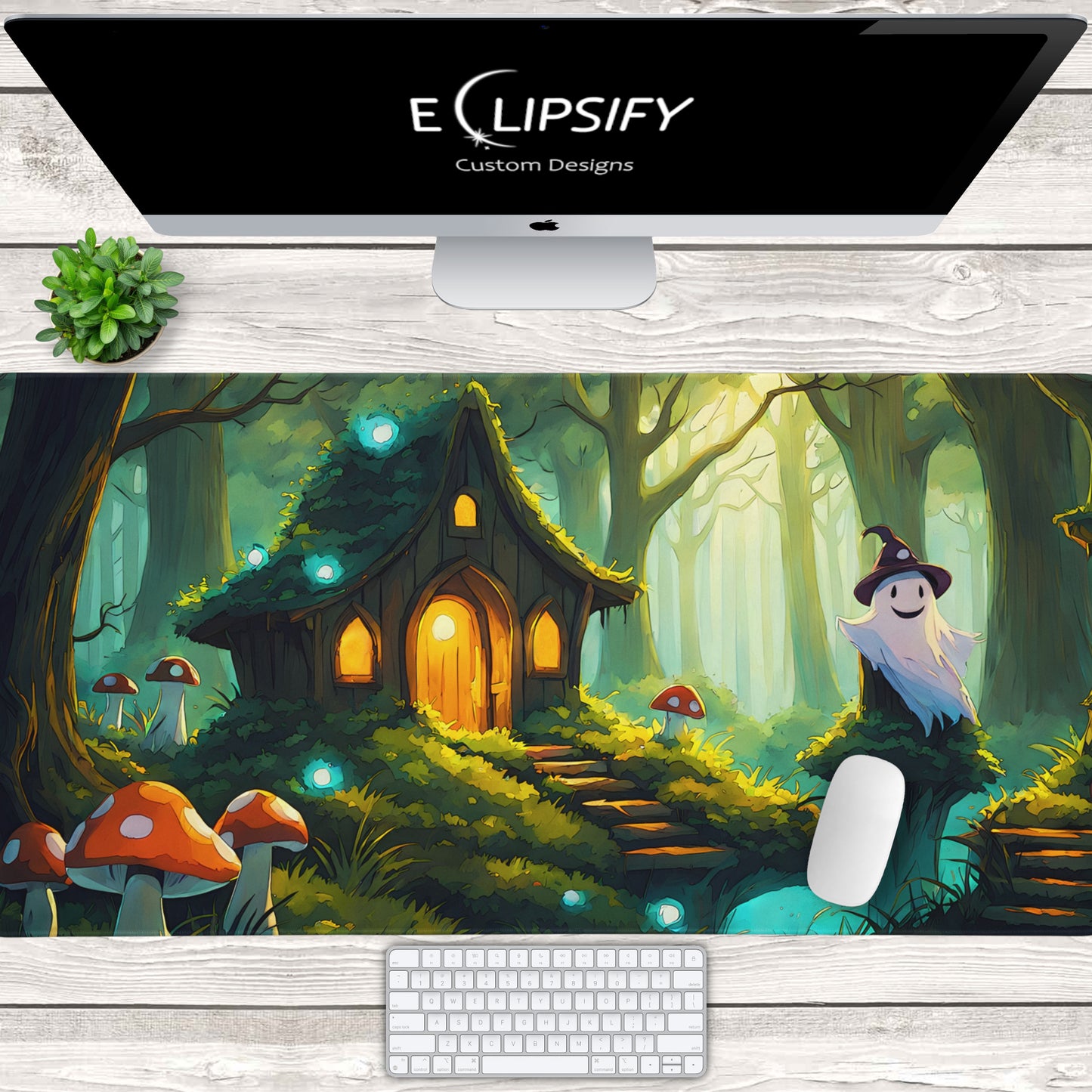 Enchanted Haven: Ghost In Forest Cottagecore Gaming Mouse Pad