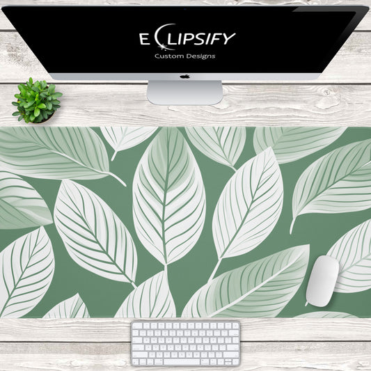 Leafy Layers: Green Leaf Minimalist Pattern Mouse Pad