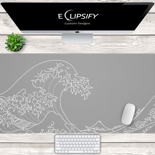 The Great Wave Off Kanagawa Grey Minimalist Gaming Mouse Pad