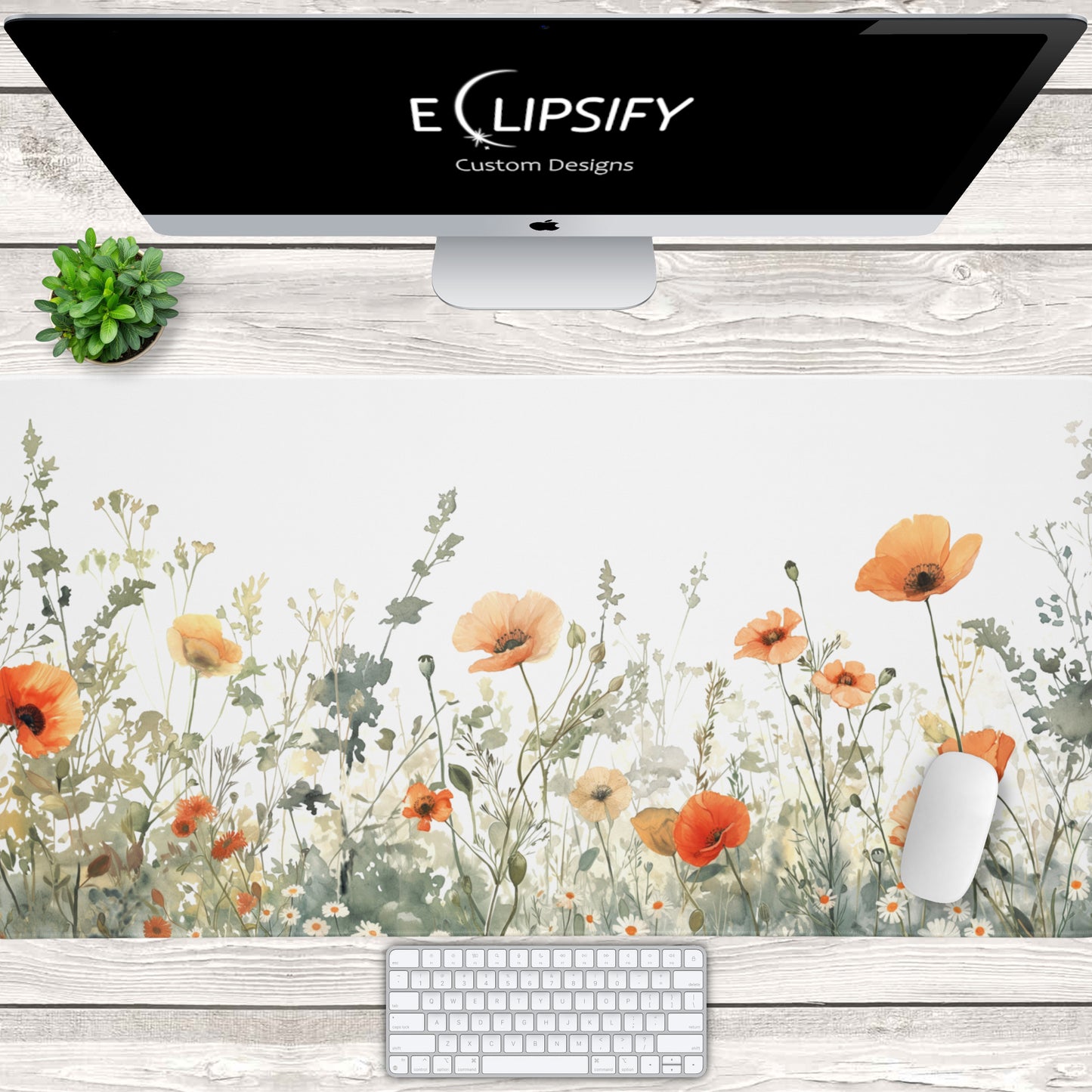 Wild Bloom: Orange Wildflower Floral White Mouse Pad