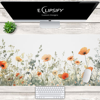 Wild Bloom: Orange Wildflower Floral White Mouse Pad