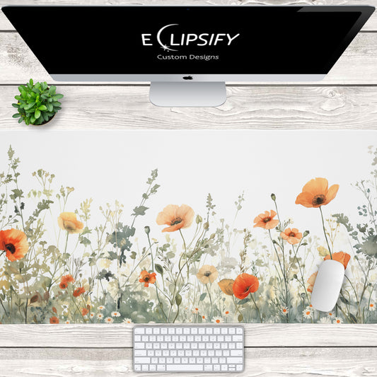 Wild Bloom: Orange Wildflower Floral White Mouse Pad