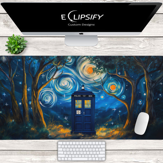 Starry Night Police Box Gaming Mouse Pad