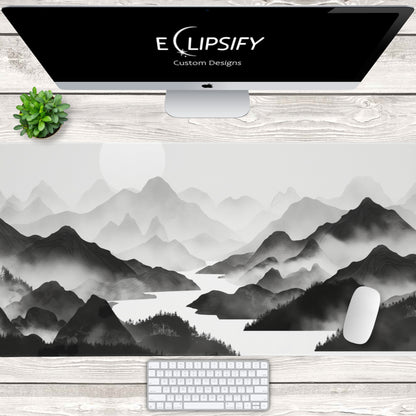 Silent Slopes: White And Grey Mountains Landscape Minimalist Mouse Pad