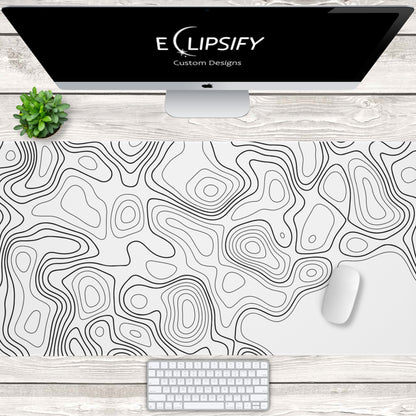 Creative Cartography: White Topographic Pattern Gaming Mouse Pad