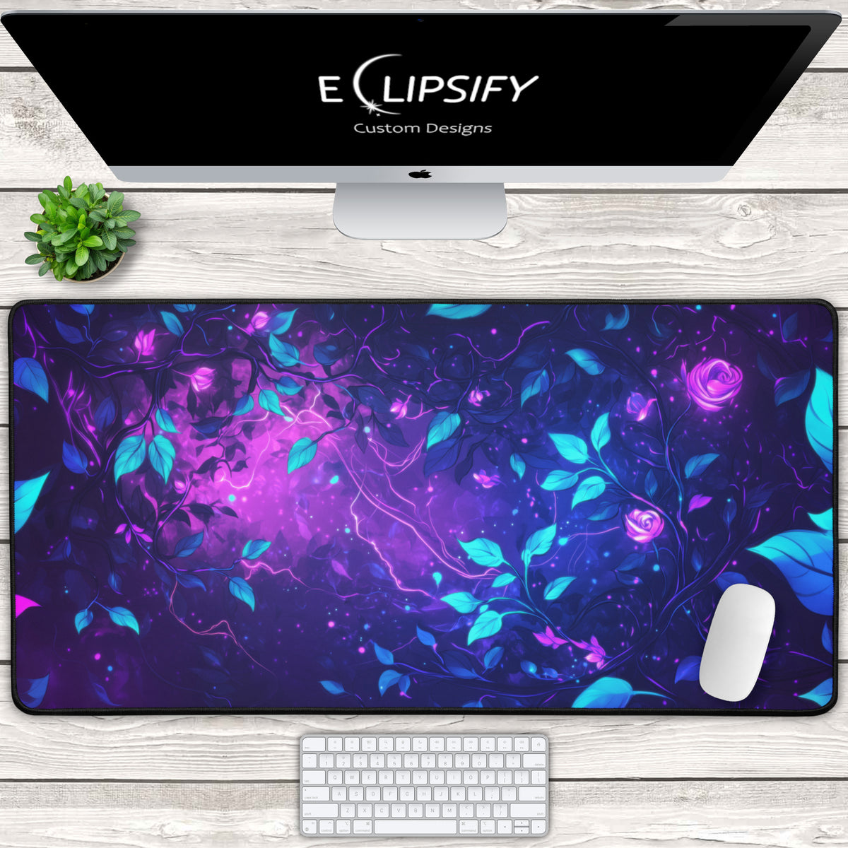 Enchanted Flora: Purple Magical Floral Mouse Pad