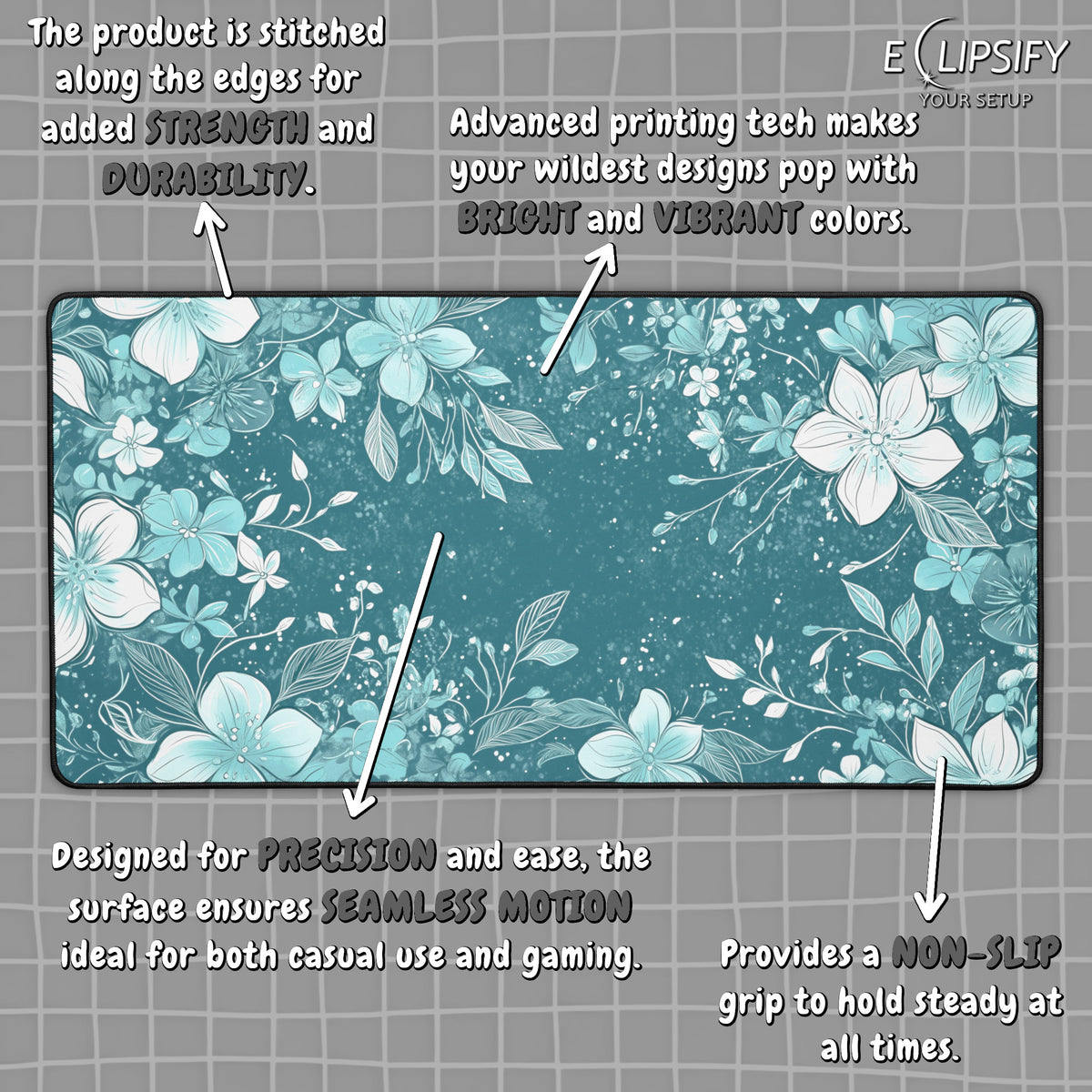 Teal Petals: Floral Gaming Mouse Pad