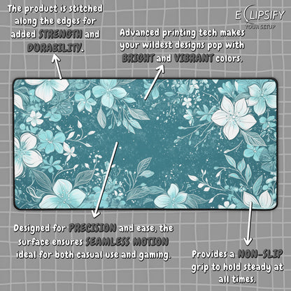 Teal Petals: Floral Gaming Mouse Pad