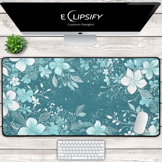 Teal Petals: Floral Gaming Mouse Pad