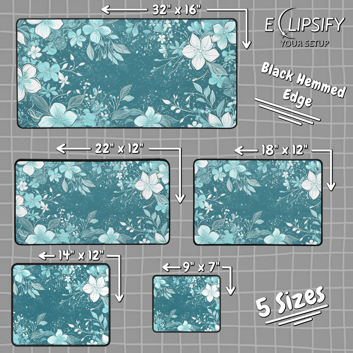Teal Petals: Floral Gaming Mouse Pad