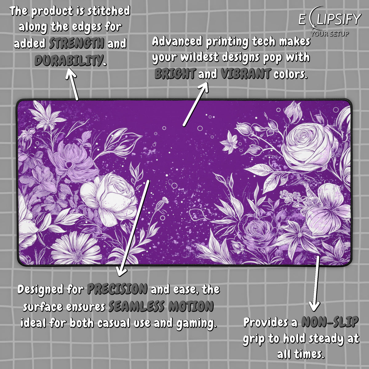 Violet Minimal: Purple and White Floral Mouse Pad