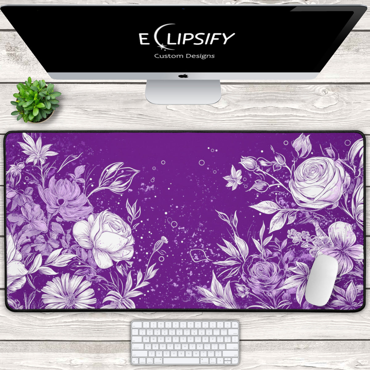 Violet Minimal: Purple and White Floral Mouse Pad