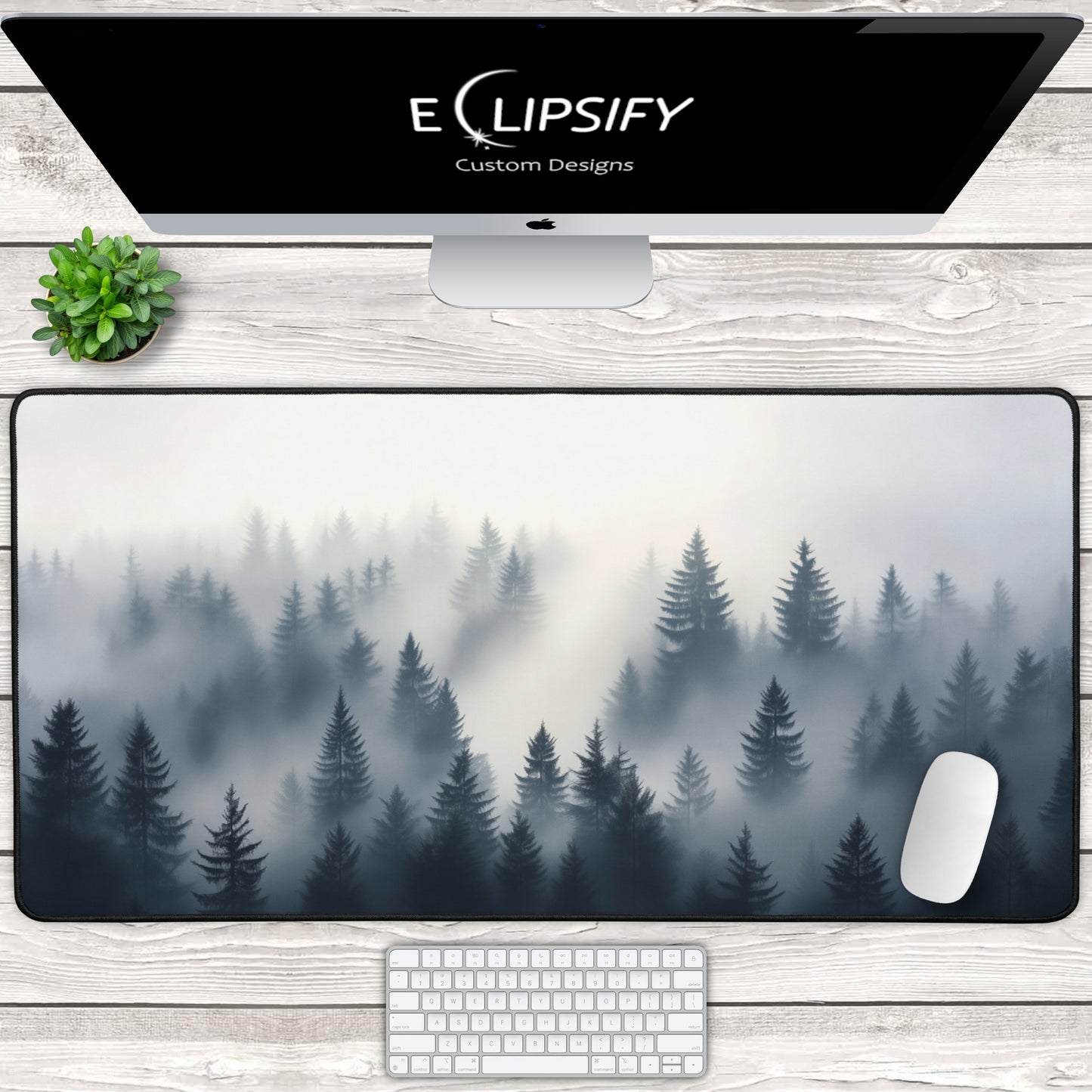 Misty Forest: Minimalist Forest Landscape Gaming Mouse Pad