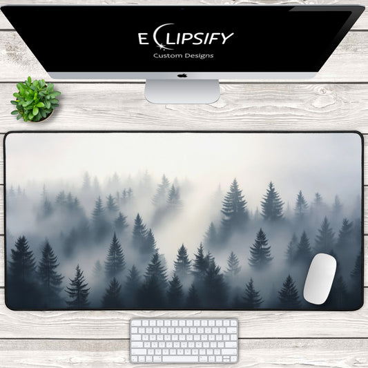 Misty Forest: Minimalist Forest Landscape Gaming Mouse Pad