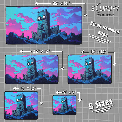 Nightmare Fortress: Blue And Pink Castle Gaming Mouse Pad