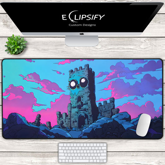 Nightmare Fortress: Blue And Pink Castle Gaming Mouse Pad