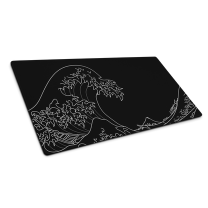 The Great Wave Off Kanagawa Black Minimalist Gaming Mouse Pad