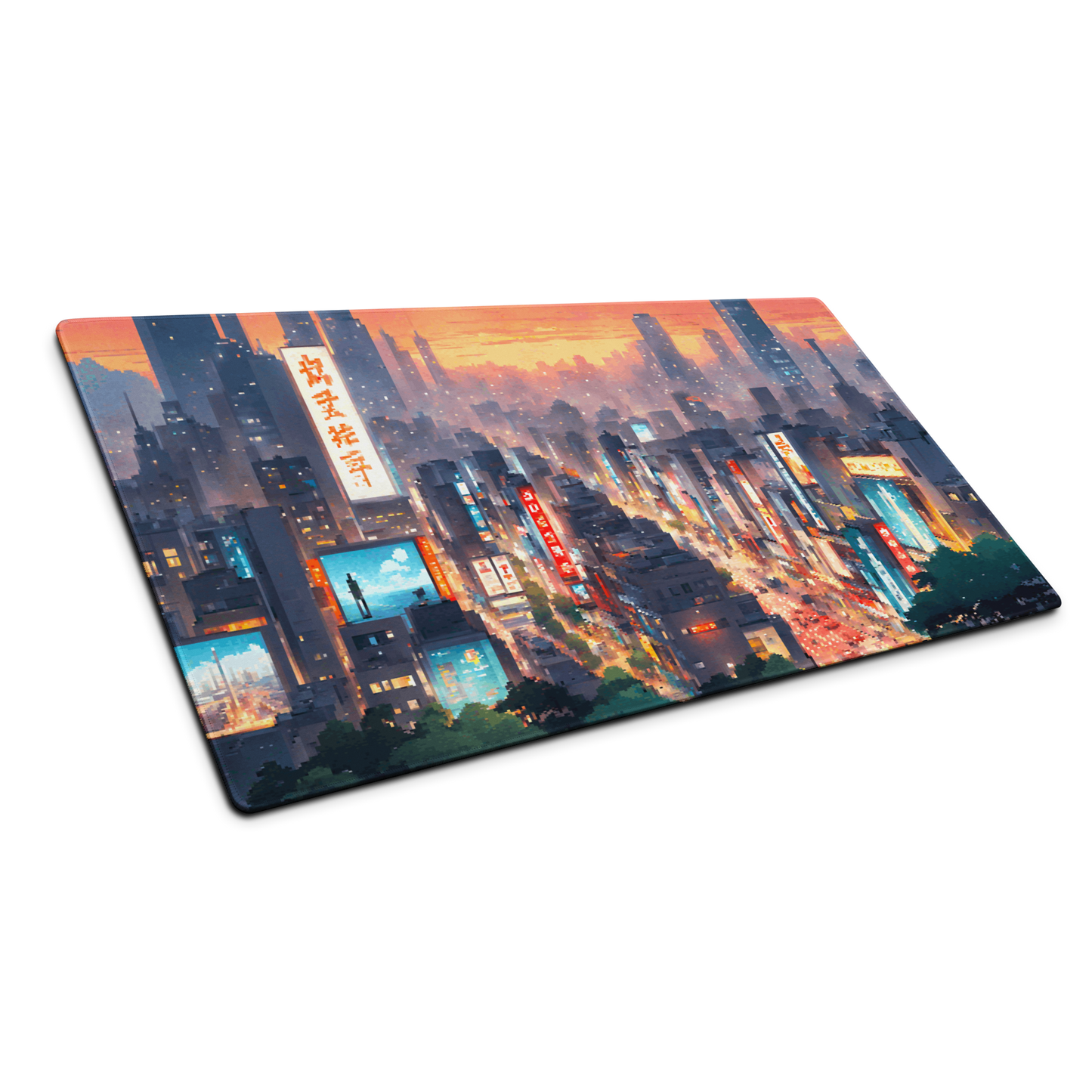 Digital District: Pixel Art Cyberpunk City Gaming Mouse Pad