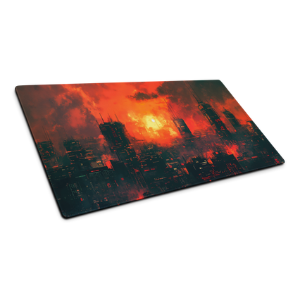 Amber Horizons: Orange Cyberpunk City Minimalist Mouse Pad