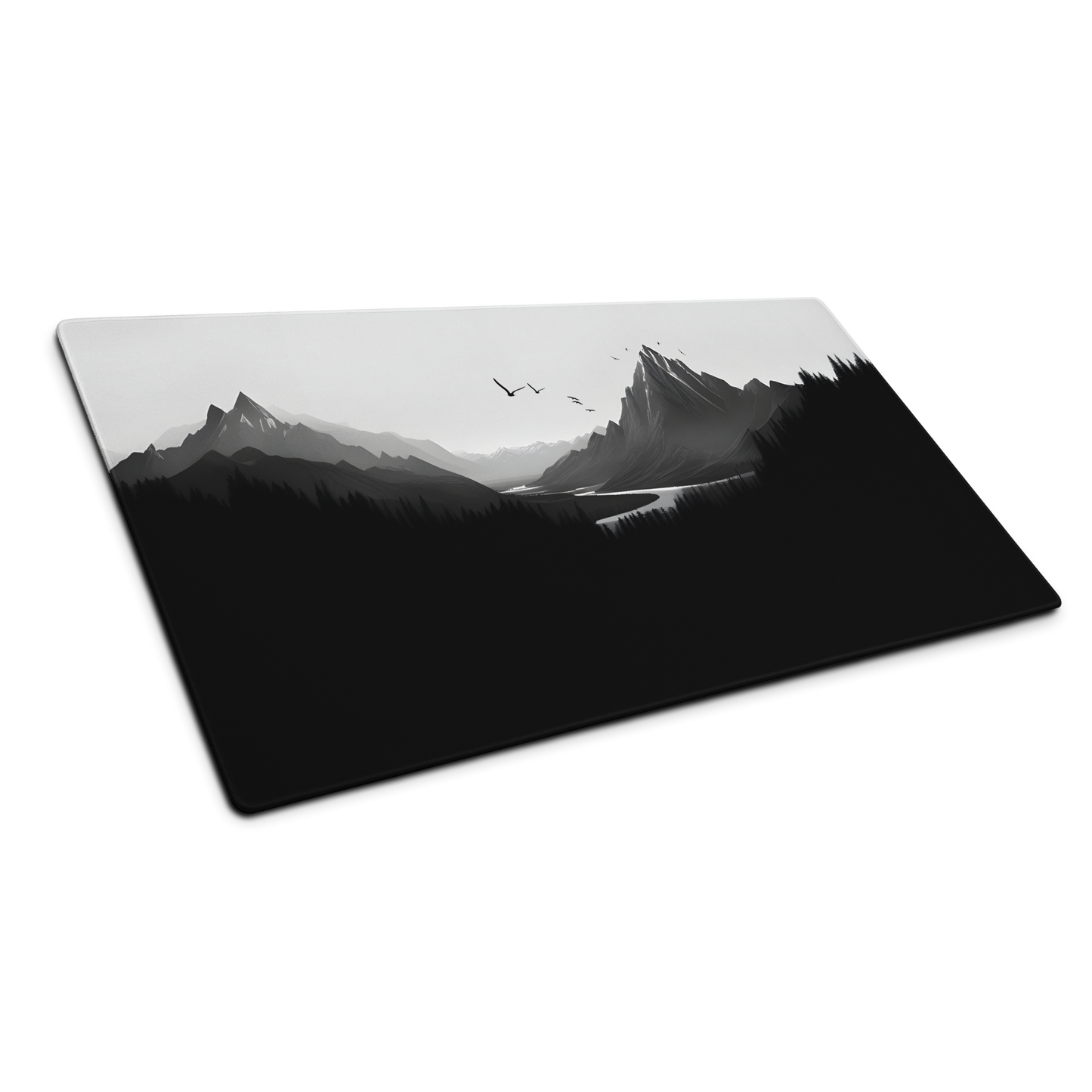 Monochrome Heights: Black Mountain Landscape Minimalist Mouse Pad