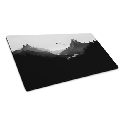 Monochrome Heights: Black Mountain Landscape Minimalist Mouse Pad