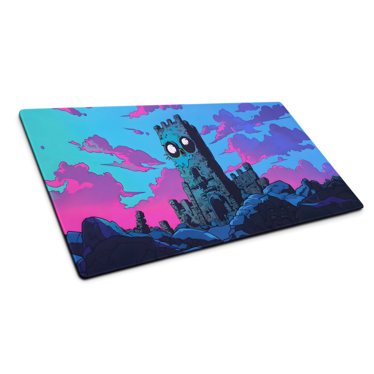 Nightmare Fortress: Blue And Pink Castle Gaming Mouse Pad