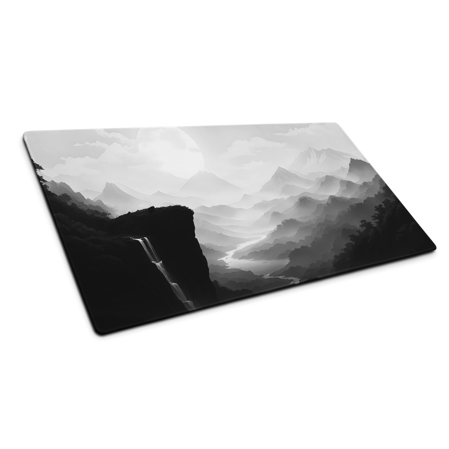 Shadow Ridge: Black And White Mountains Landscape Minimalist Mouse Pad