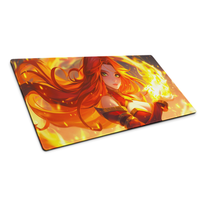 Fiery Elegance: Fire Anime Mage Girl Gaming Mouse Pad