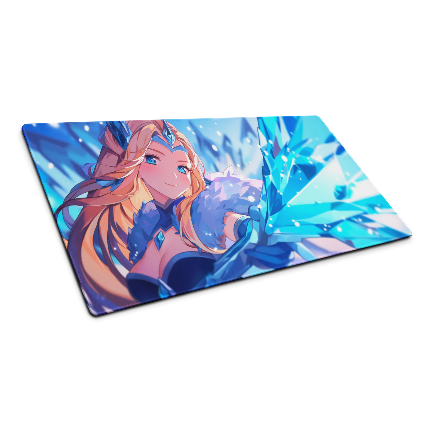 Frostfall Elegance: Crystal Anime Girl Gaming Mouse Pad