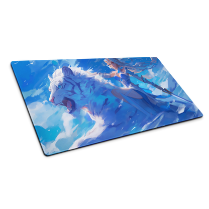 Lunar Huntress: White Tiger Anime Girl Blue Gaming Mouse Pad