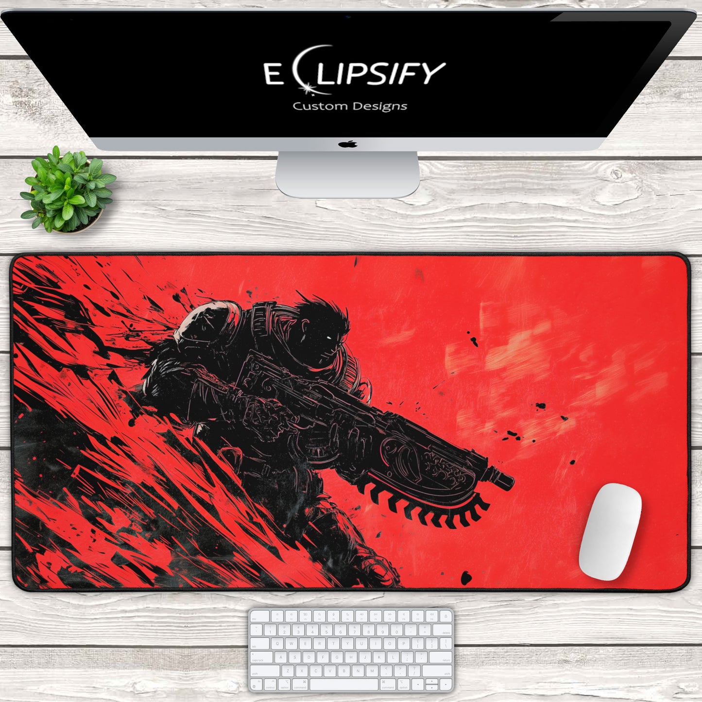 Crimson Chainsaw: Gears Soldier Gaming Mouse Pad